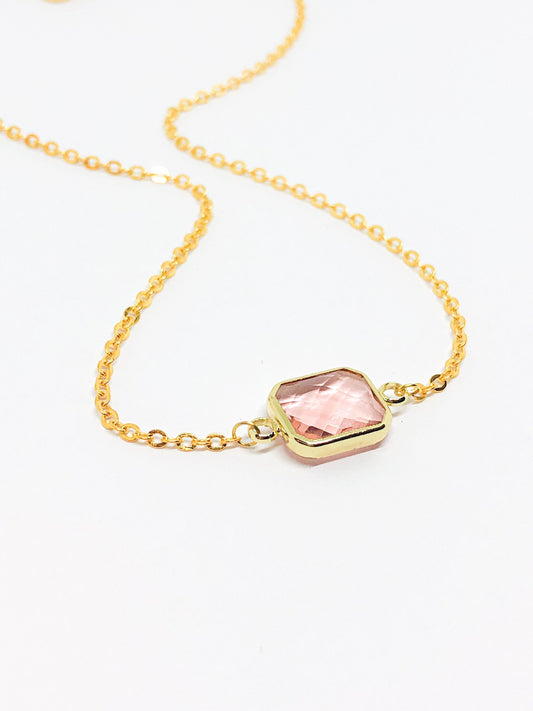 Pink glass charm necklace