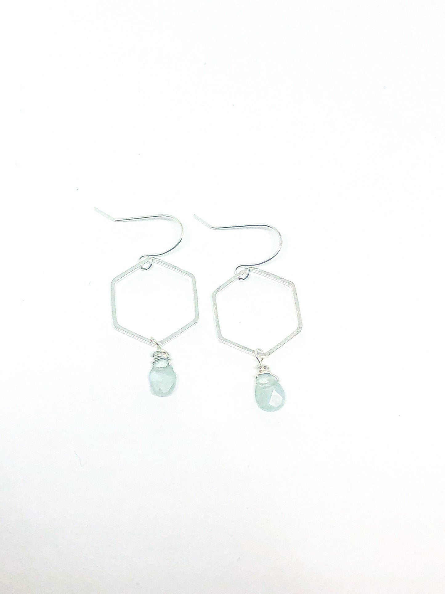 Aquamarine and silver hexagon earrings