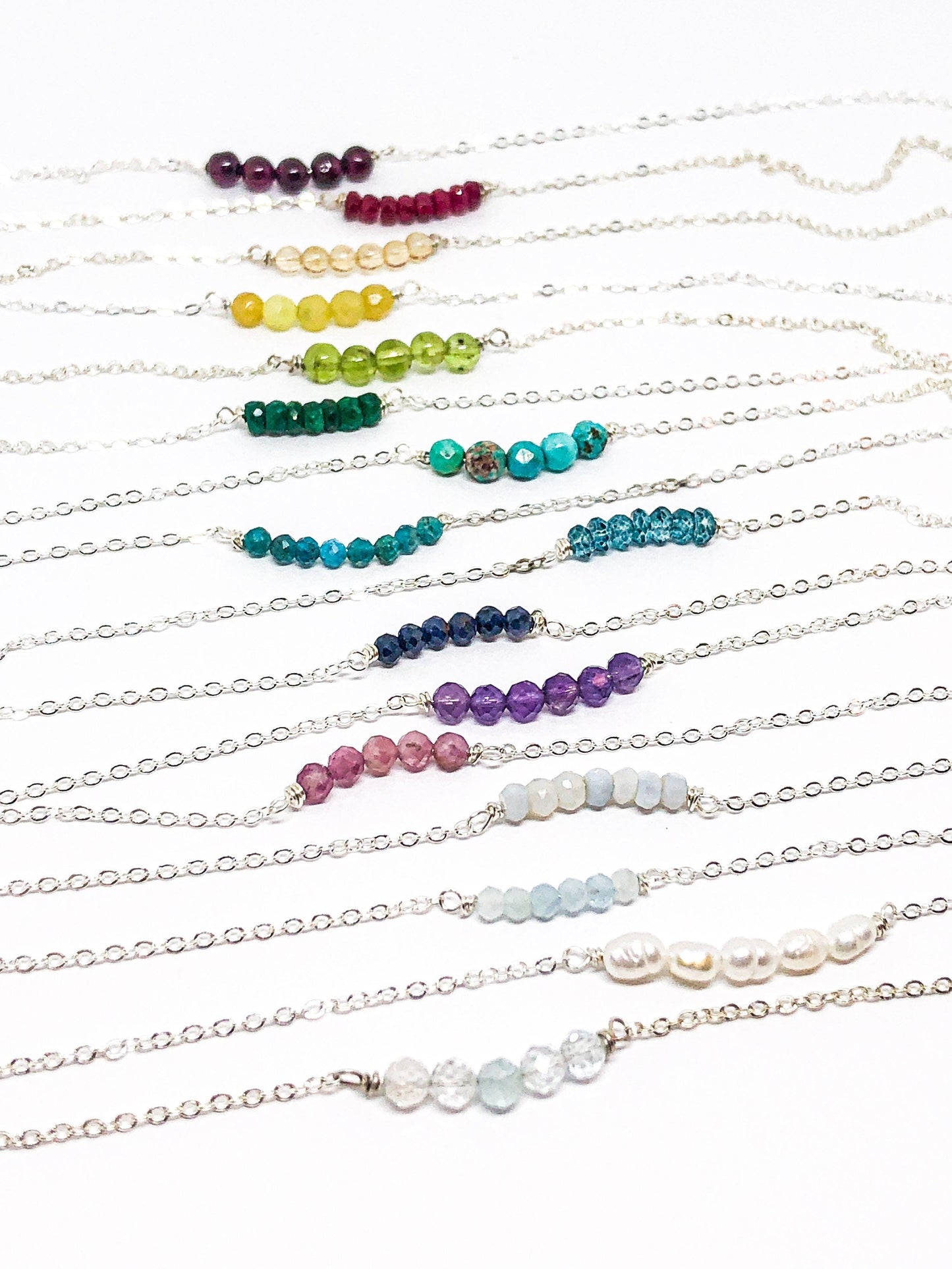 Gemstone necklace in gold or silver