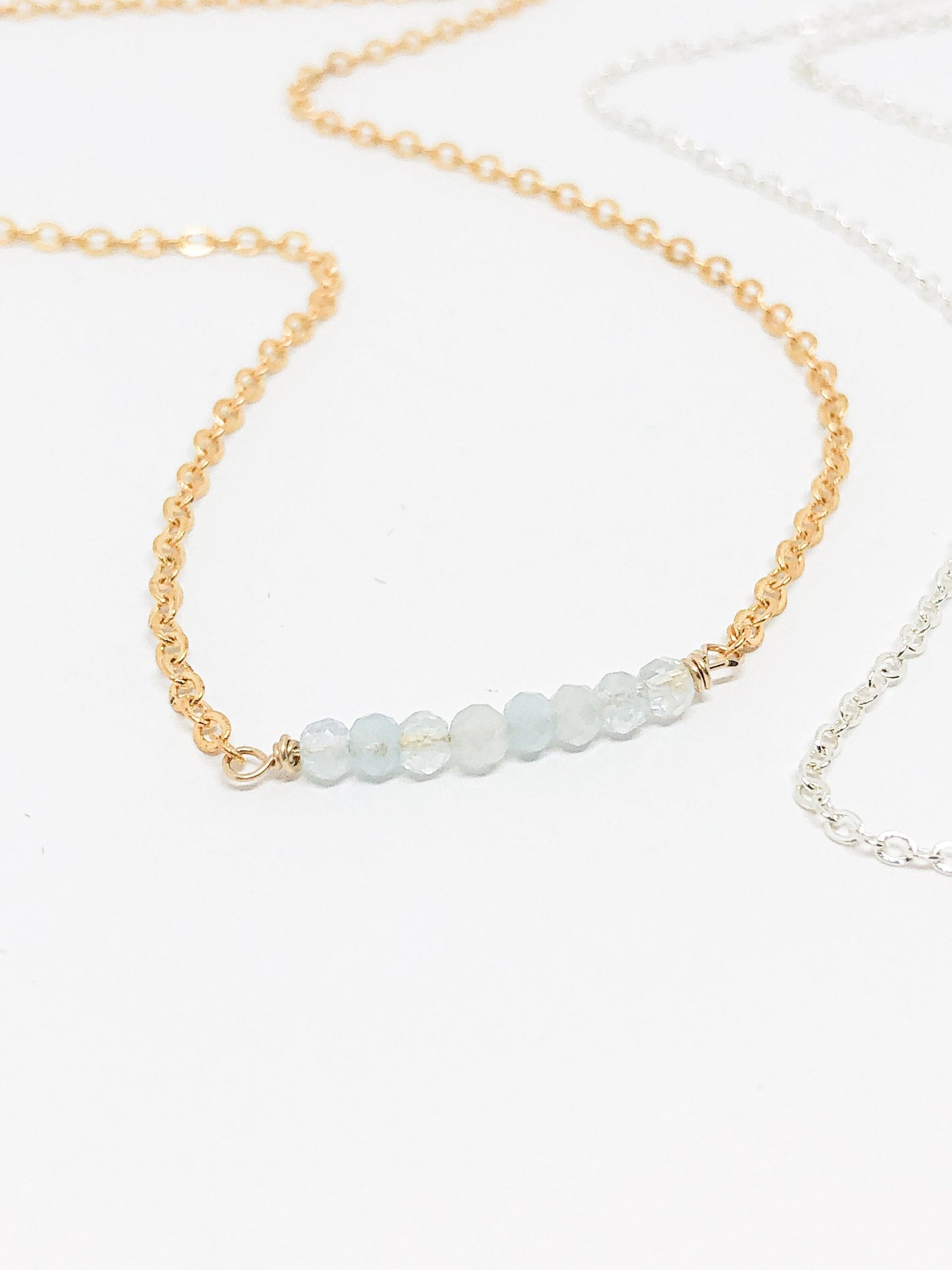 March birthstone necklace in gold or silver - Aquamarine