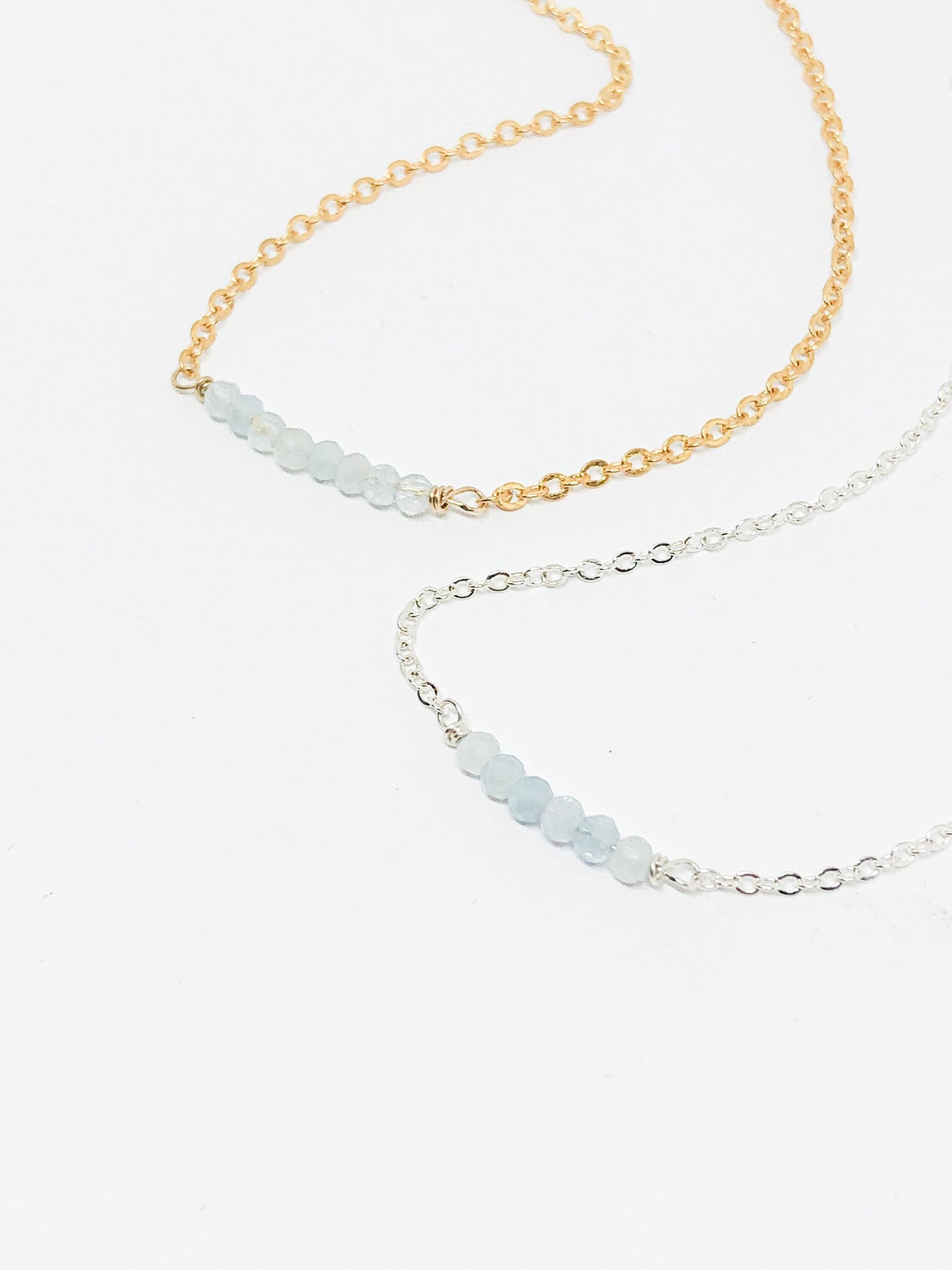 March birthstone necklace in gold or silver - Aquamarine