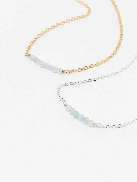 March birthstone necklace in gold or silver - Aquamarine