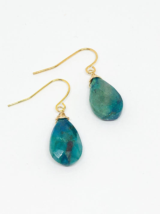 Mother's Day gift - Chrysocolla earrings in gold