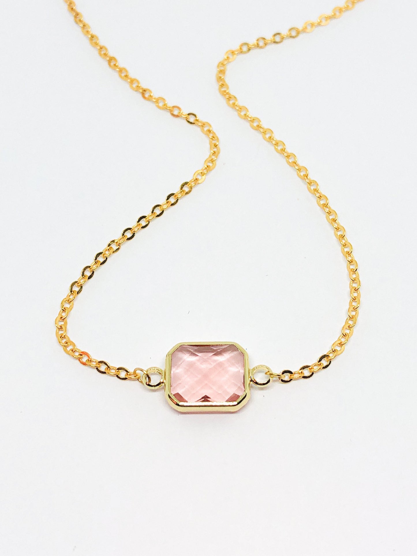 Pink glass charm necklace
