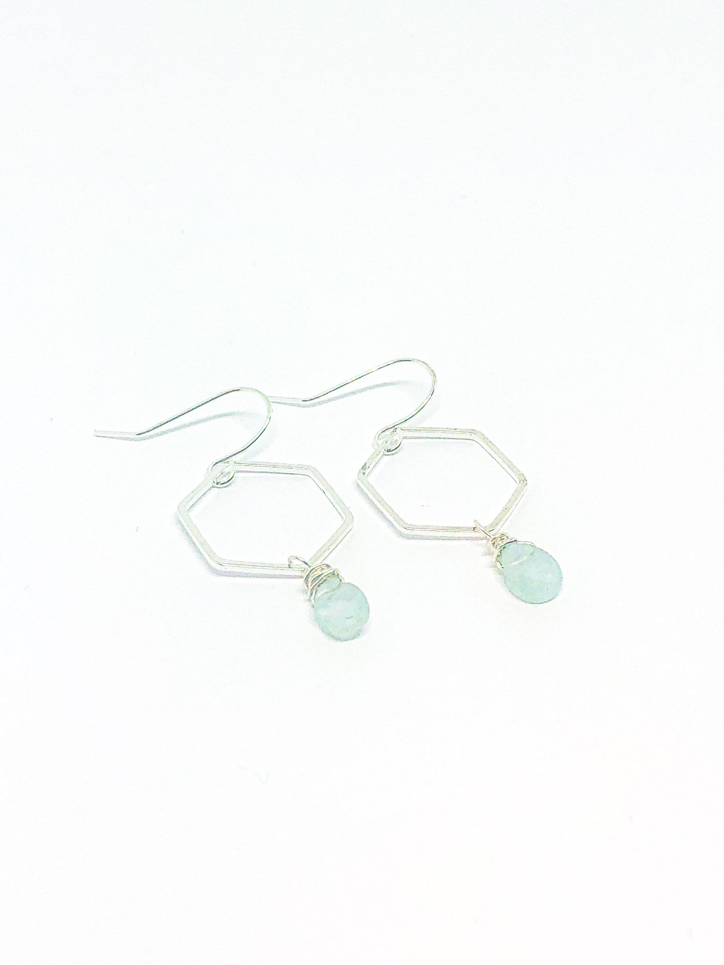 Aquamarine and silver hexagon earrings