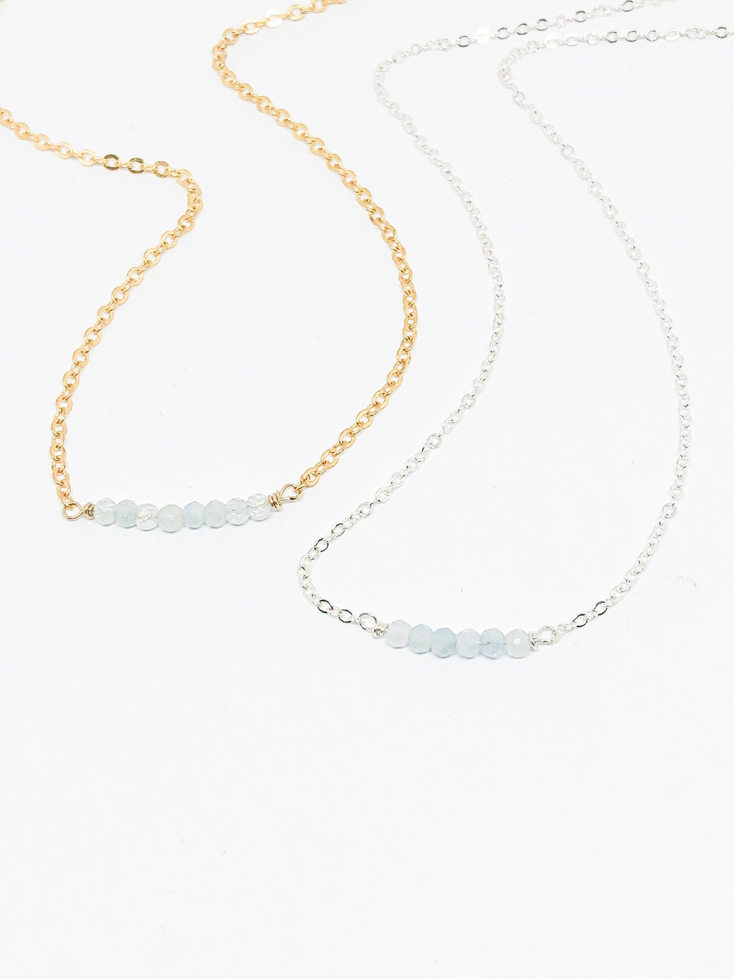 March birthstone necklace in gold or silver - Aquamarine