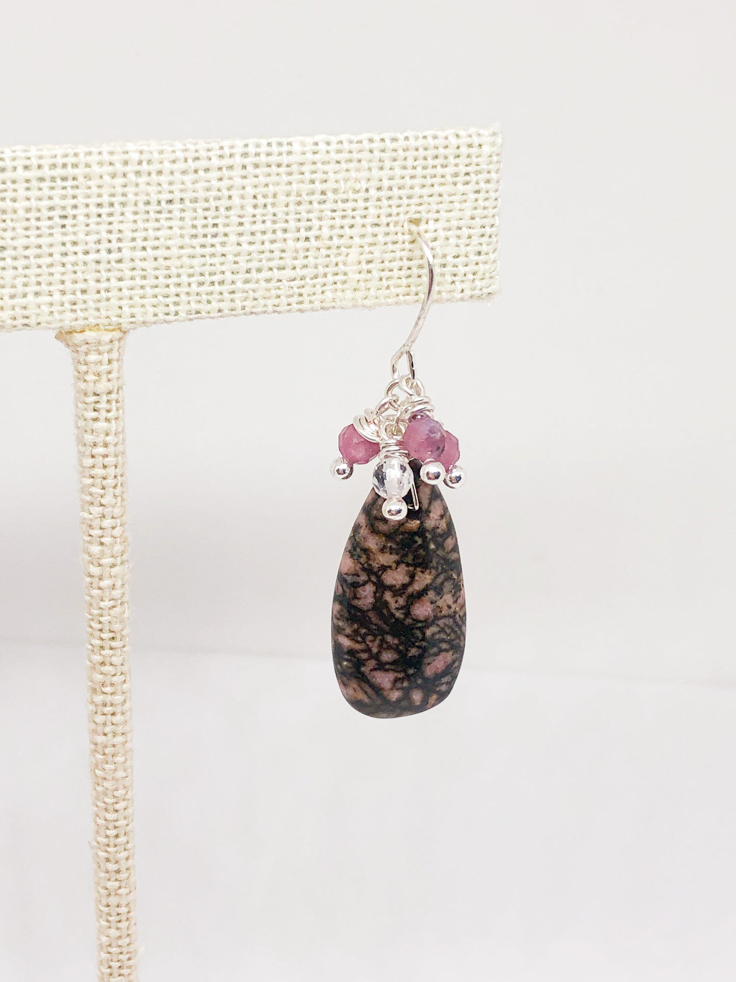 Iodanite and tourmaline gemstone earrings