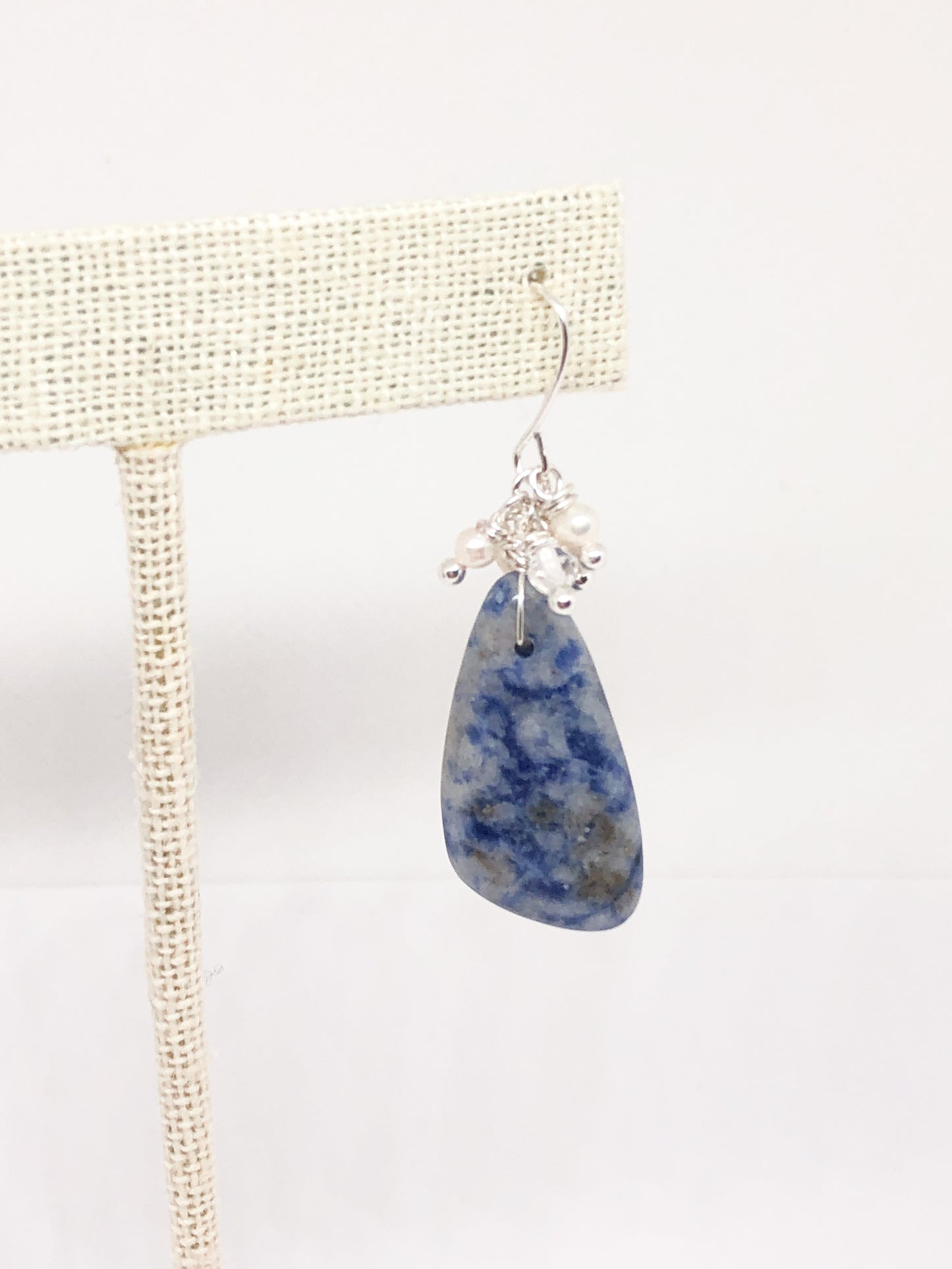 Sodalite and pearl gemstone earrings