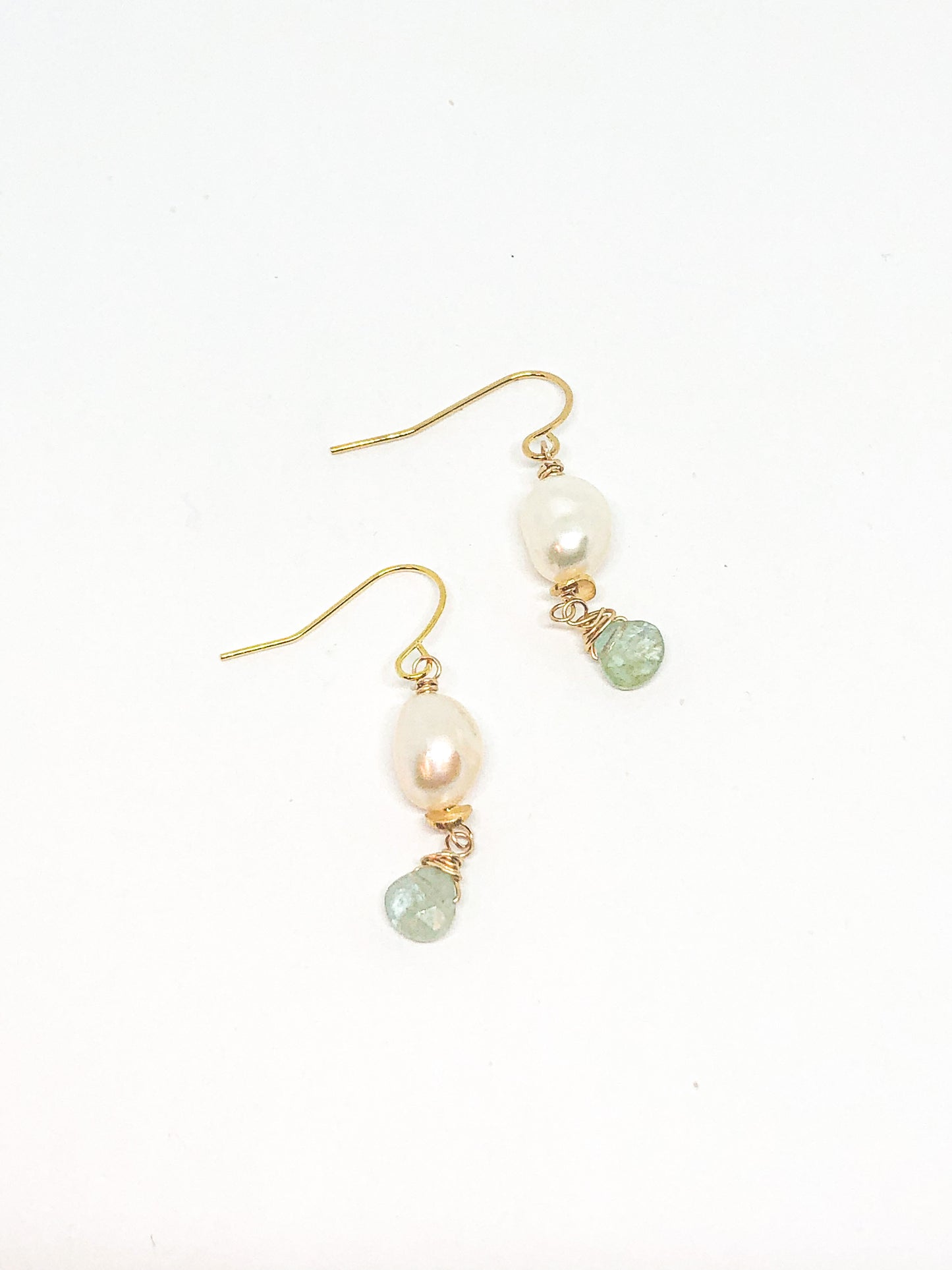 Pearl and aquamarine earrings in gold or silver