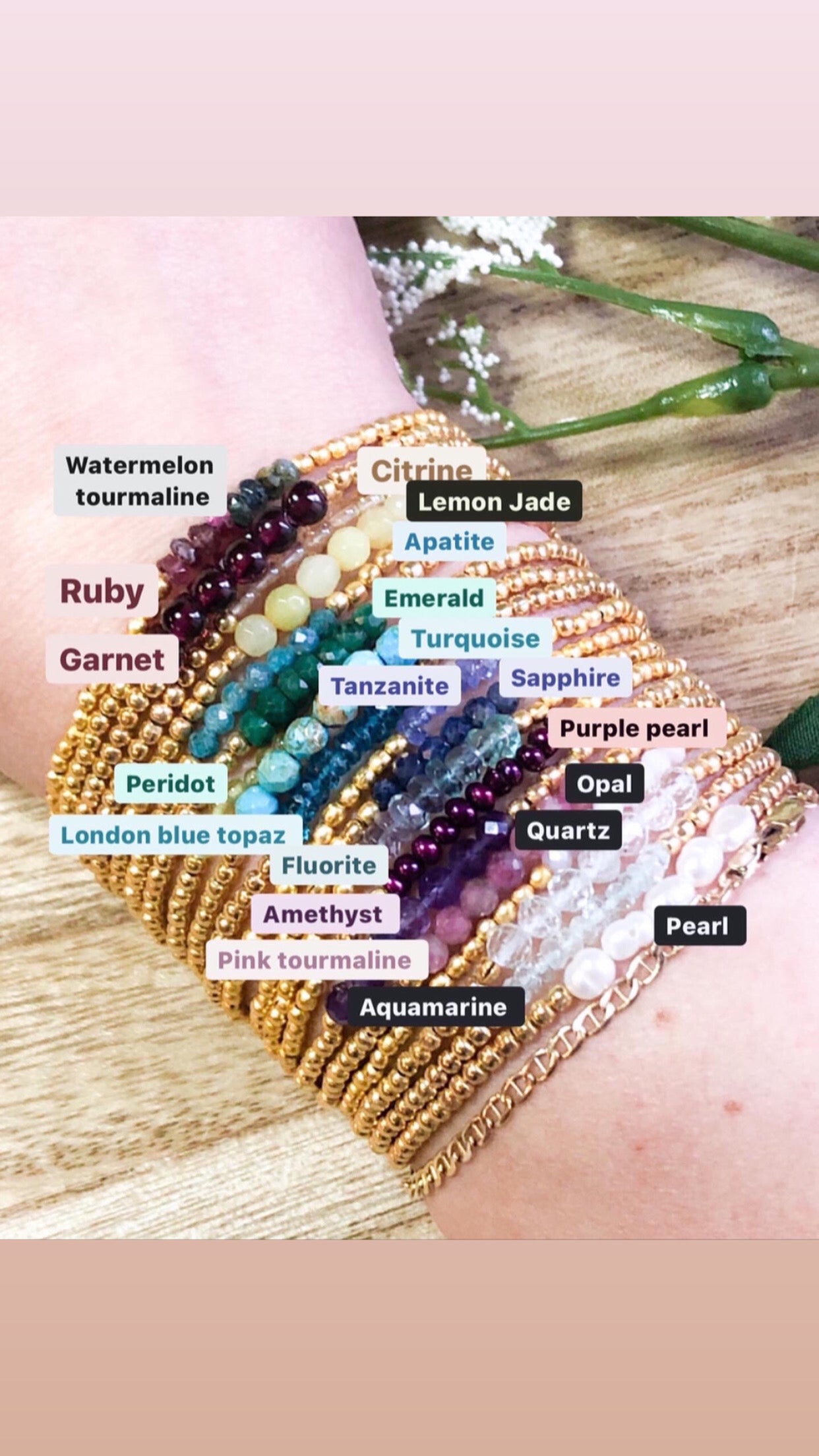 Rainbow gemstone stack of bracelets