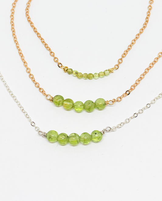 August birthstone necklace in gold or silver - Peridot