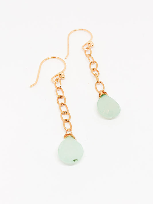 Sea foam green chalcedony chain earrings