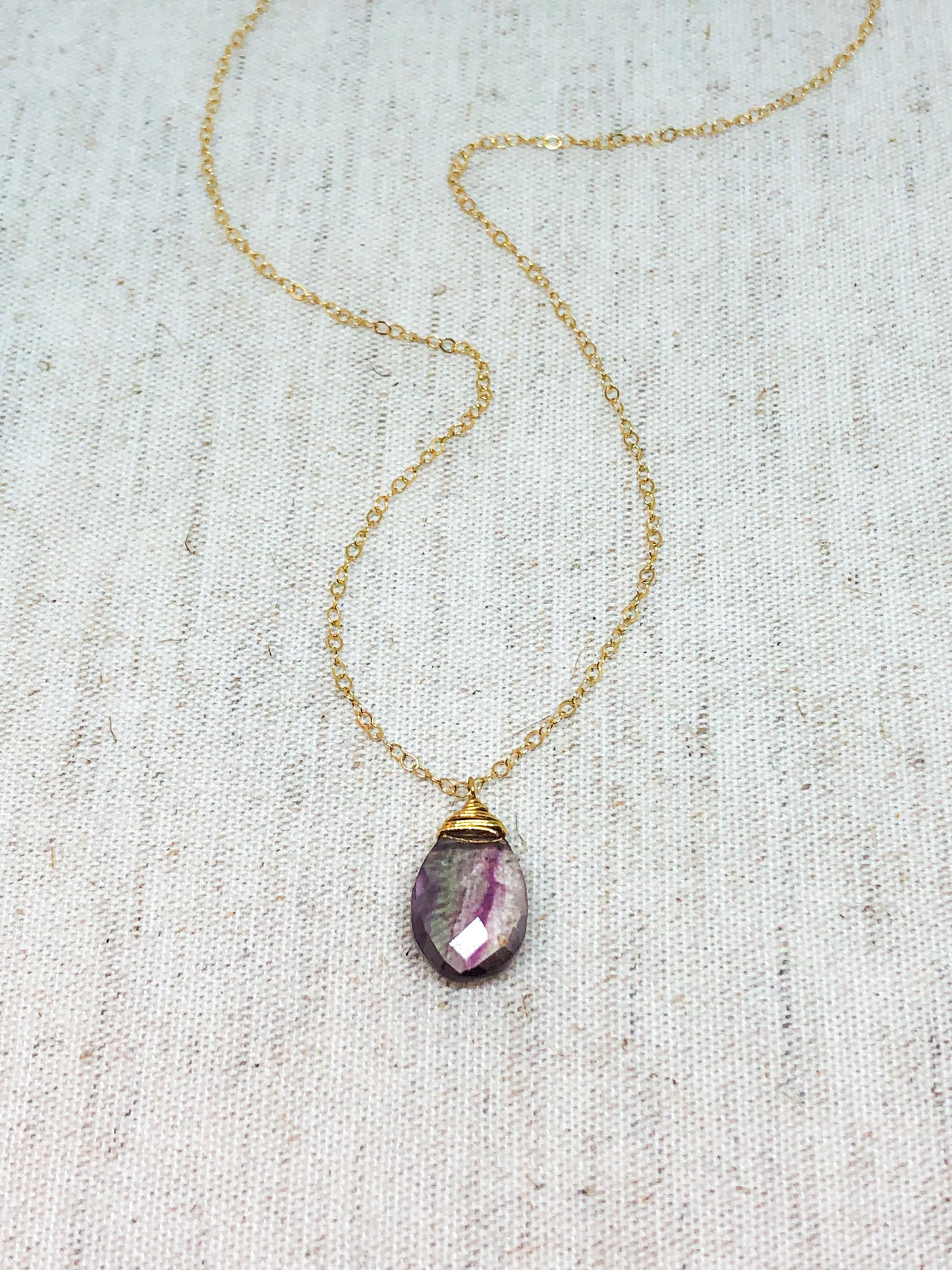 Fluorite teardrop gemstone necklace