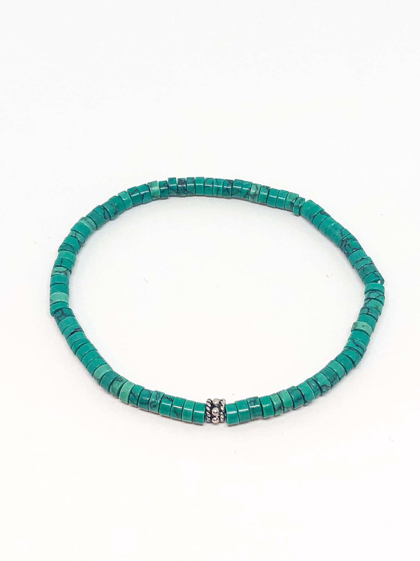 Malachite green beaded bracelet with silver accent