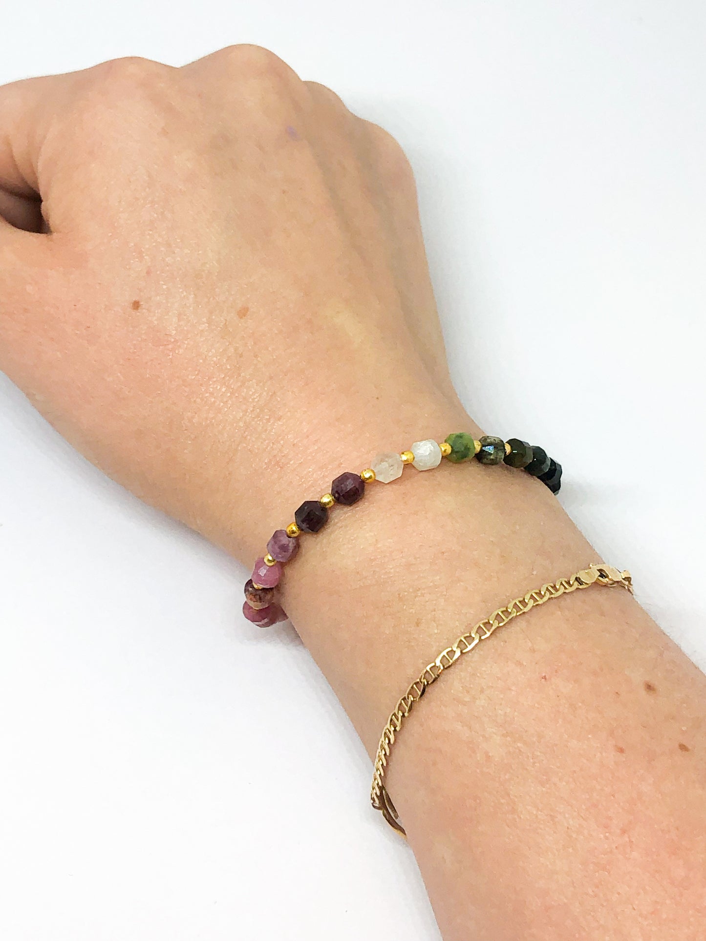 Tourmaline gemstone bead bracelet in gold or silver