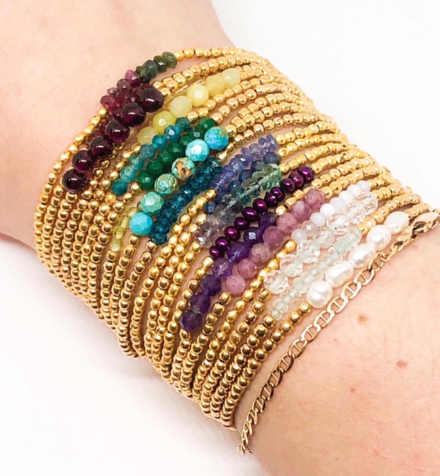 Rainbow gemstone stack of bracelets
