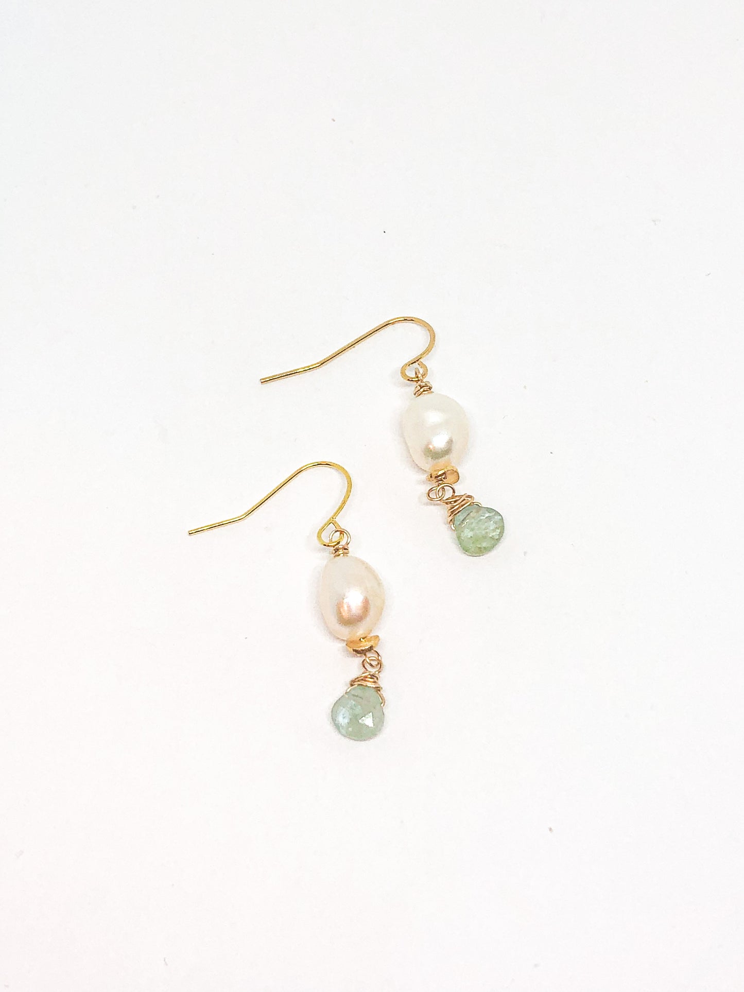 Pearl and aquamarine earrings in gold or silver