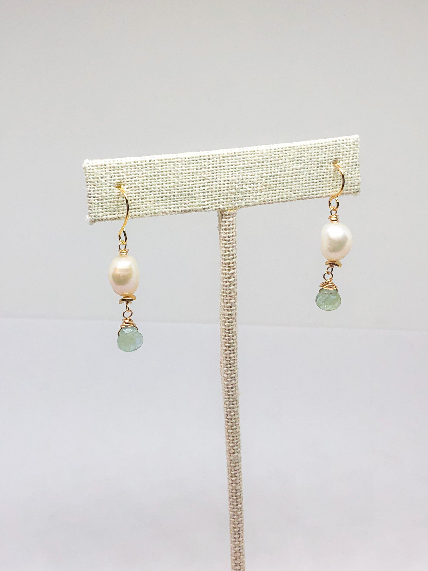 Pearl and aquamarine earrings in gold or silver