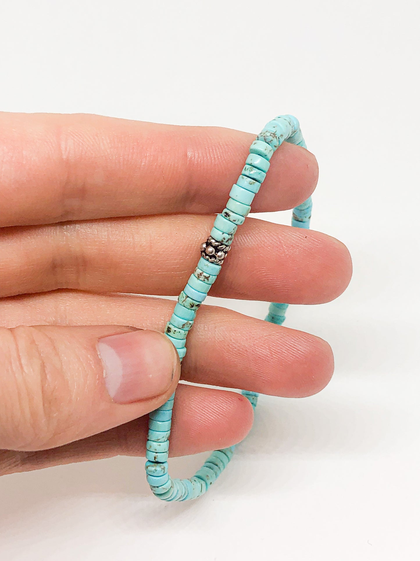 Chinese turquoise beaded bracelet with silver accent