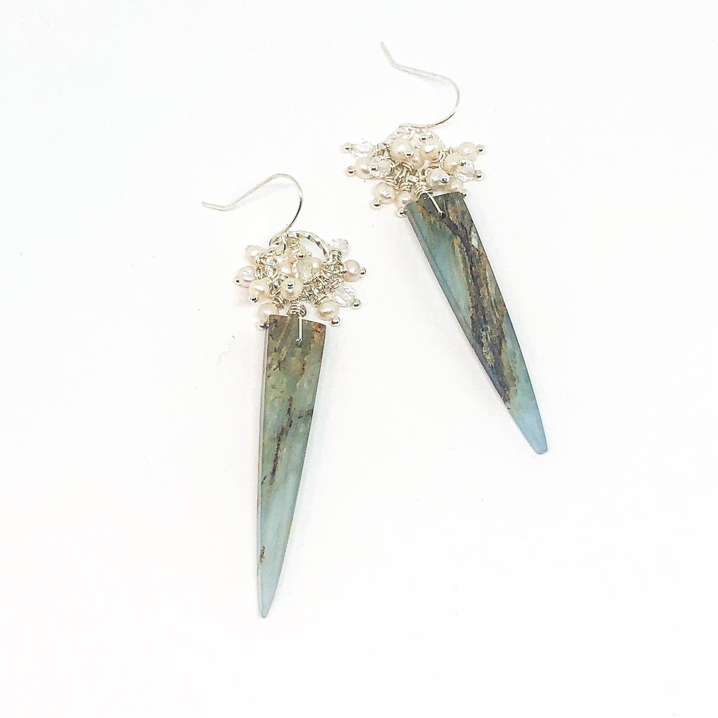 Calcite and pearl gemstone earrings