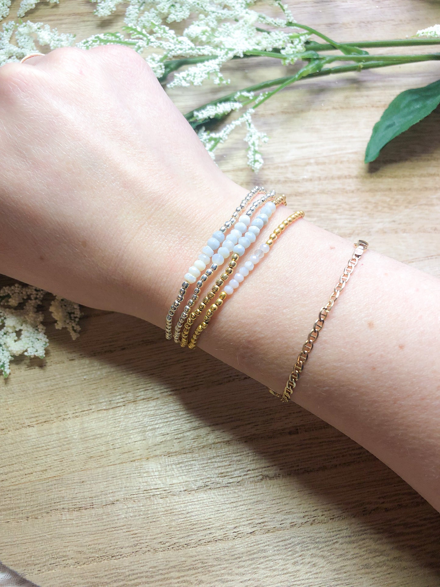 October birthstone bracelets stretchy and perfect - Tourmaline, Opal