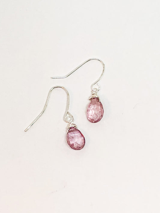 Pink quartz earrings in gold or silver