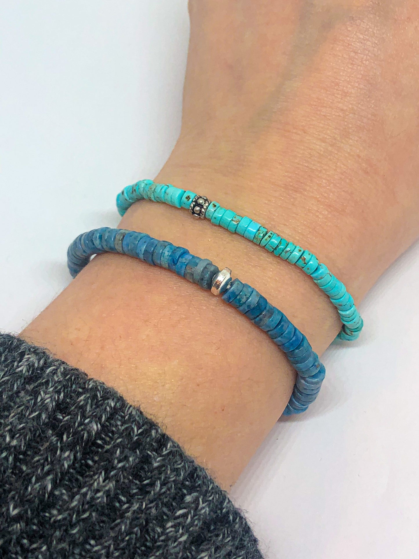Blue apatite beaded bracelet with silver accent