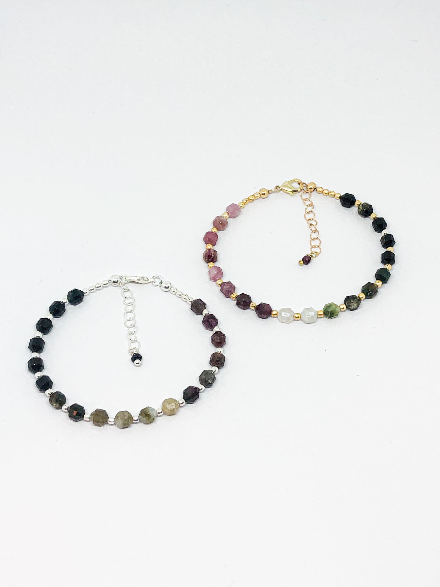Tourmaline gemstone bead bracelet in gold or silver