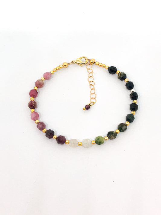 Tourmaline gemstone bead bracelet in gold or silver