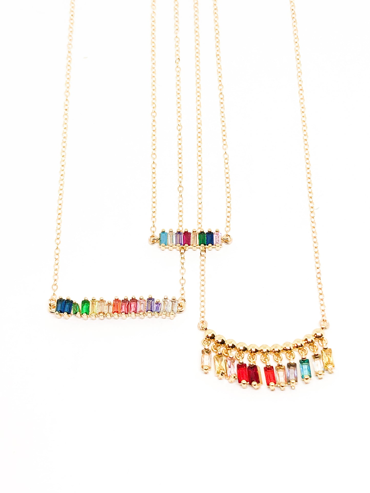 Rainbow necklace with rhinestone dangles