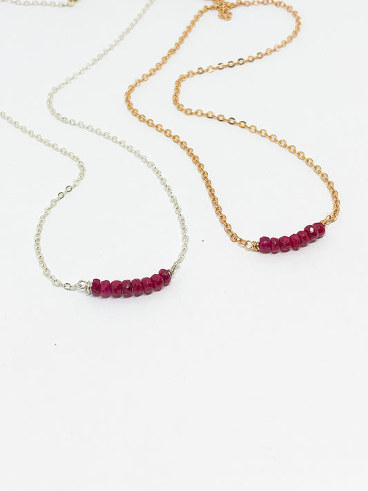 July birthstone necklace in gold or silver - Ruby