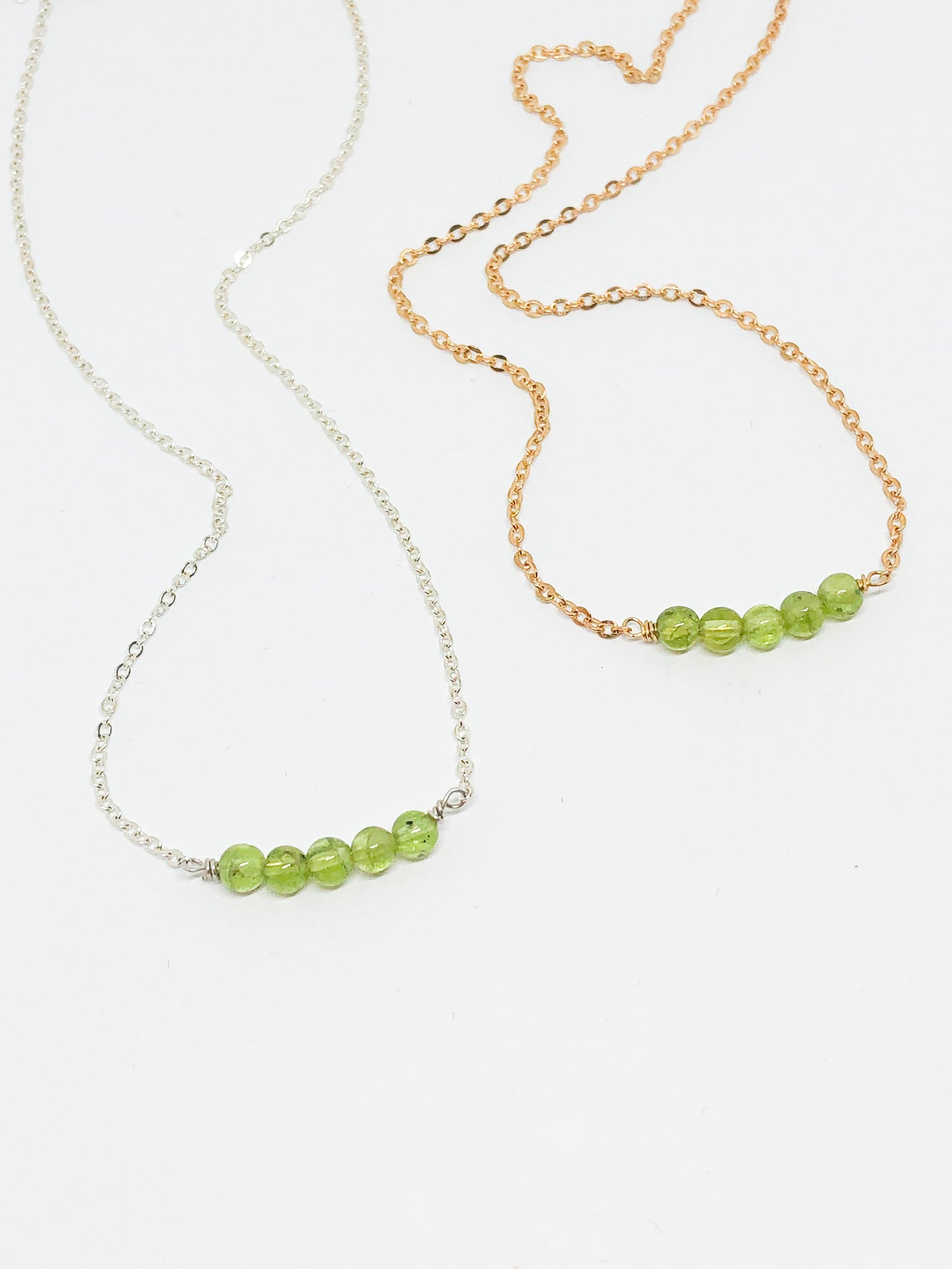 August birthstone necklace in gold or silver - Peridot