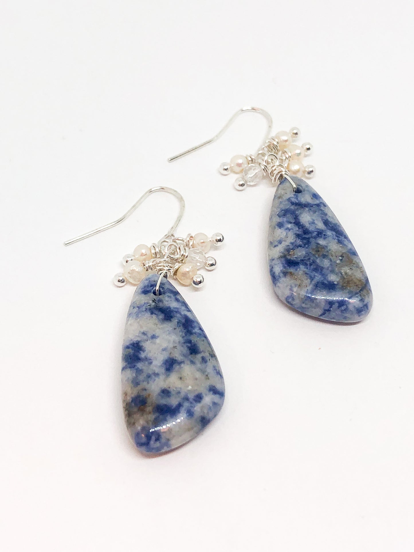 Sodalite and pearl gemstone earrings