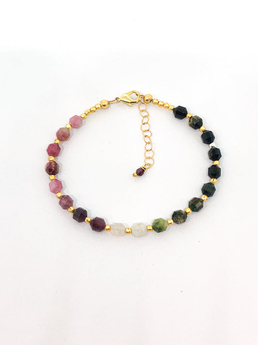 Mother's Day Gift - Tourmaline gemstone bead bracelet in gold or silver