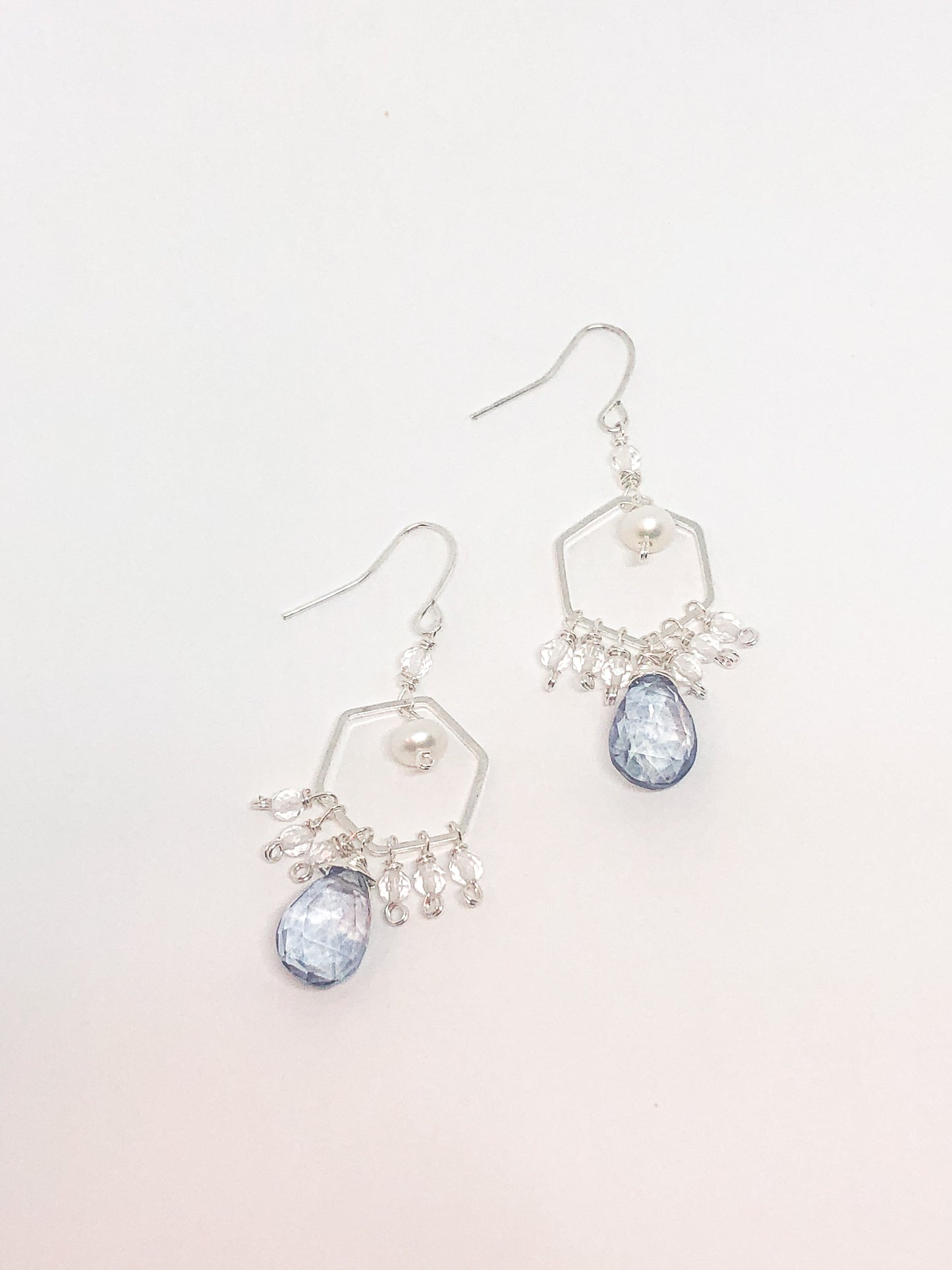 Scapolite and quartz dangle earrings