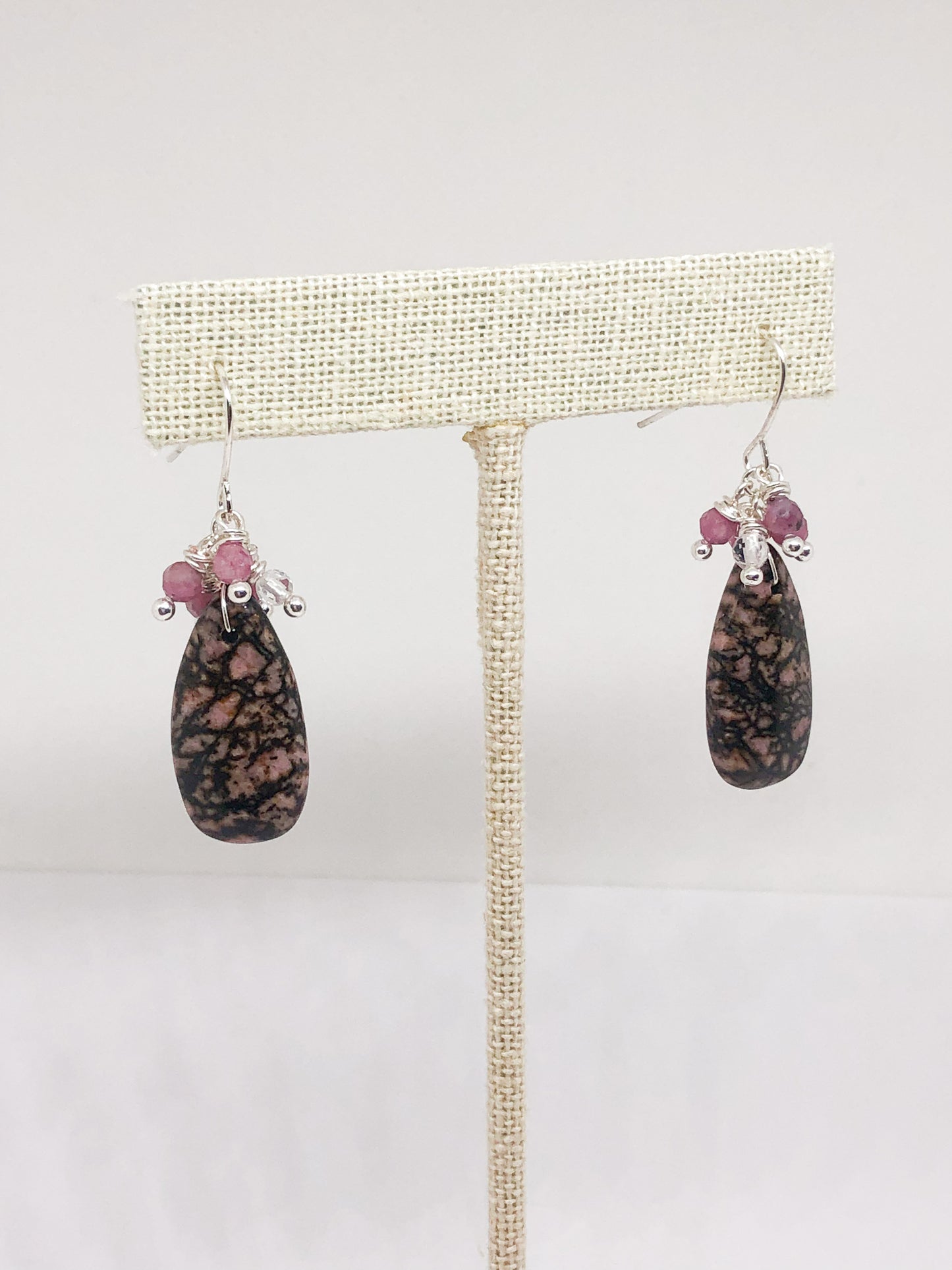 Iodanite and tourmaline gemstone earrings