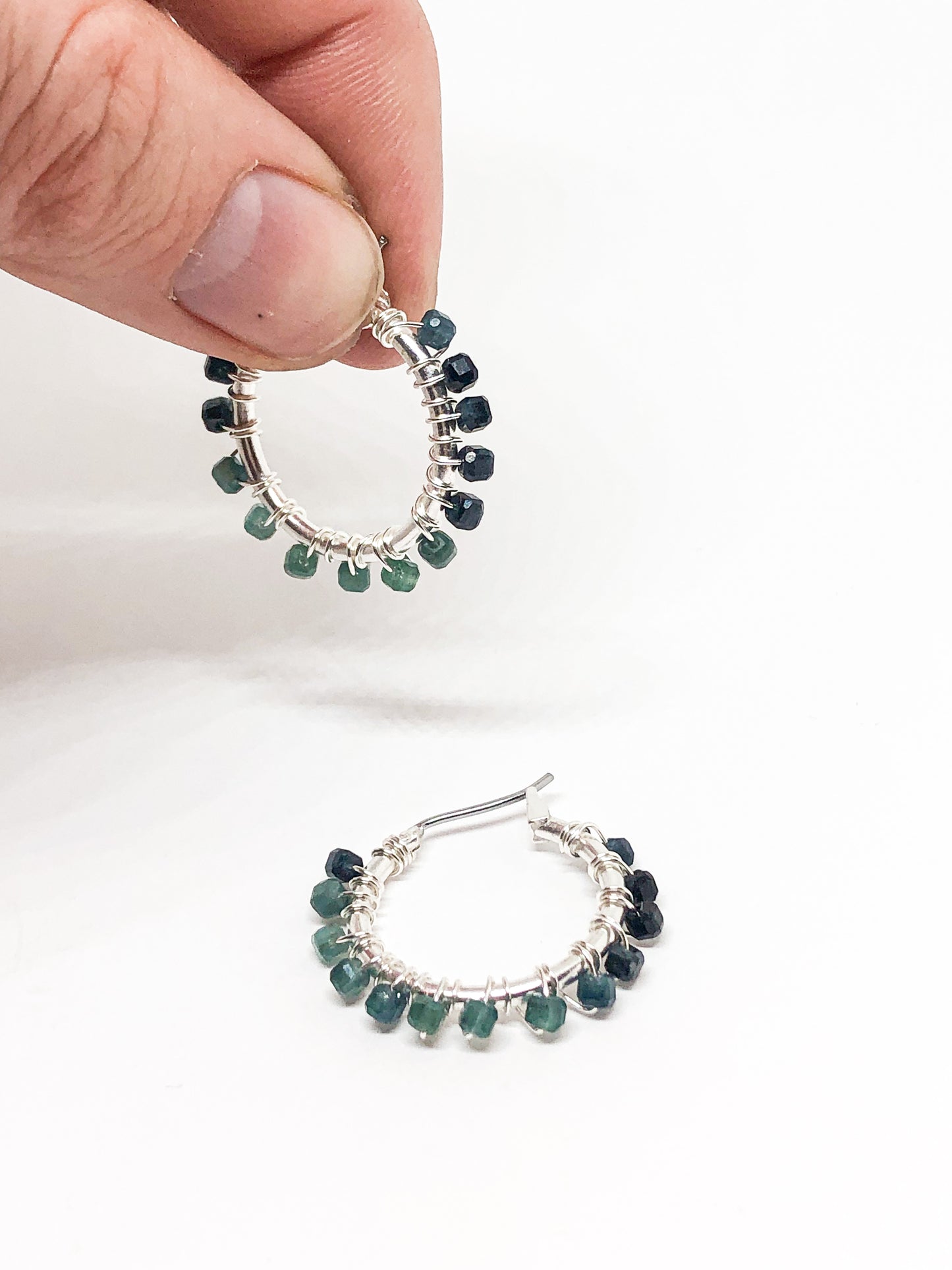 Blue tourmaline hoop earrings