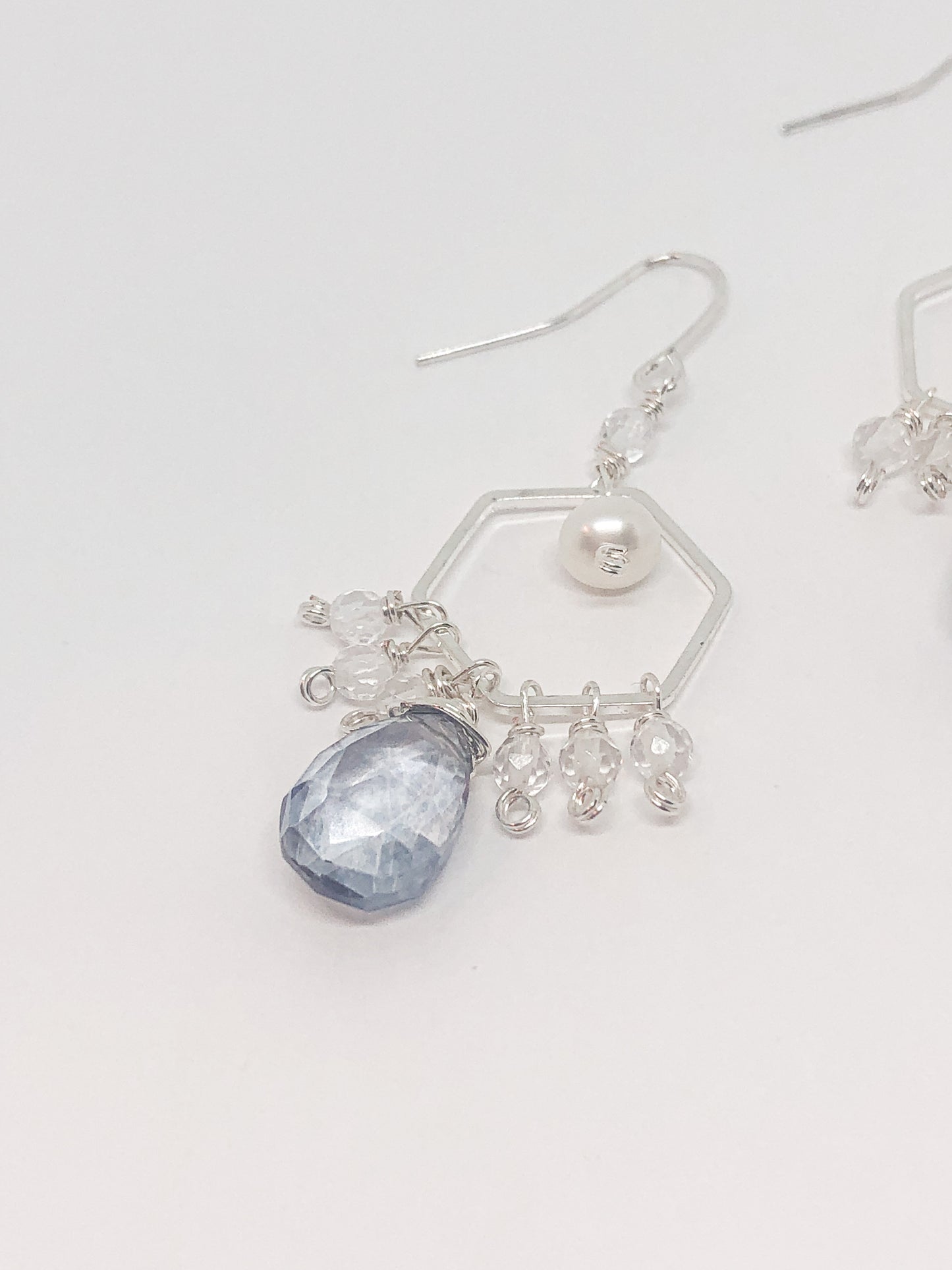 Scapolite and quartz dangle earrings