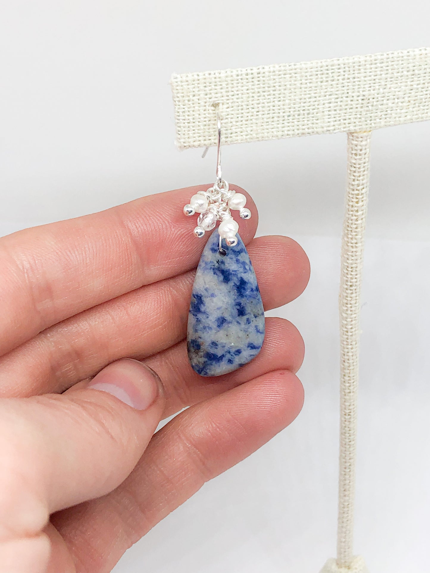 Sodalite and pearl gemstone earrings