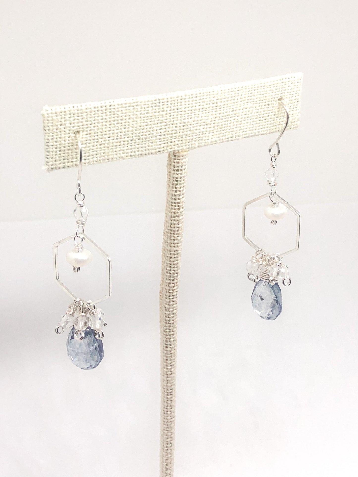 Scapolite and quartz dangle earrings