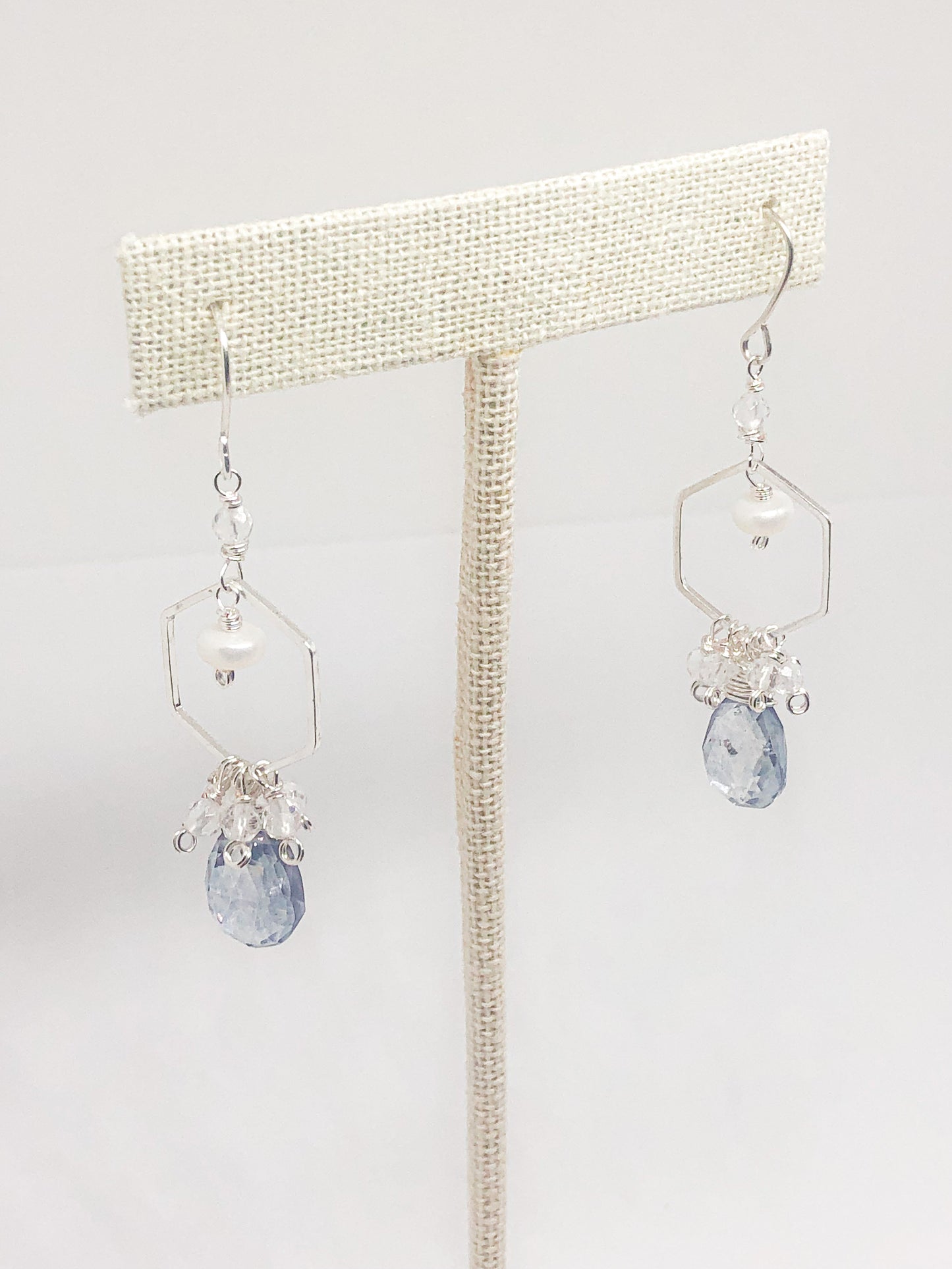 Scapolite and quartz dangle earrings