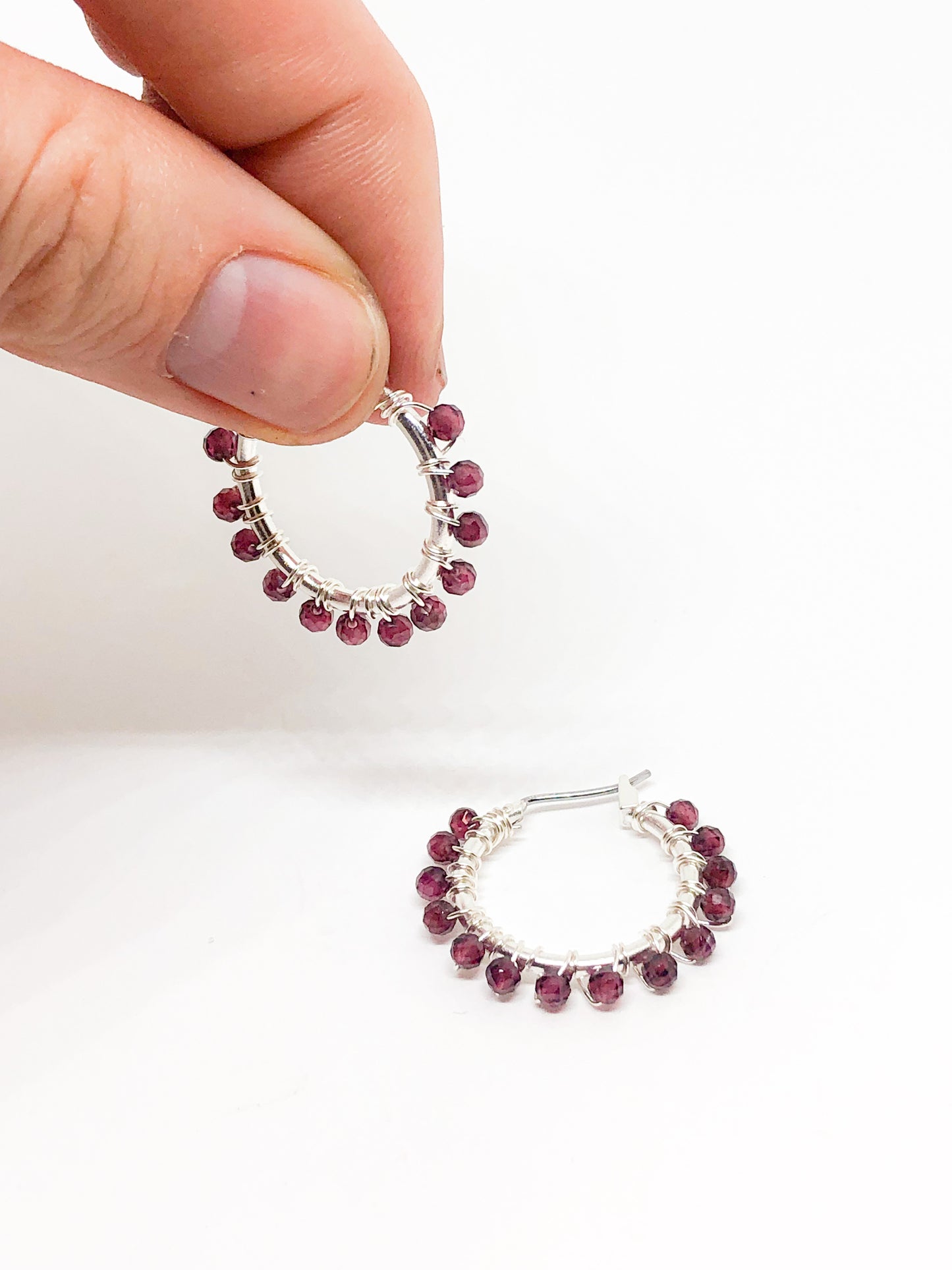 Garnet hoop earrings