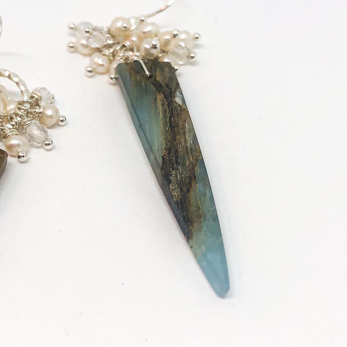 Calcite and pearl gemstone earrings