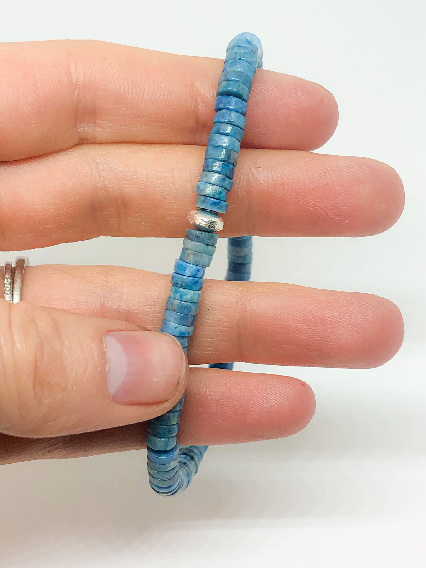 Blue apatite beaded bracelet with silver accent
