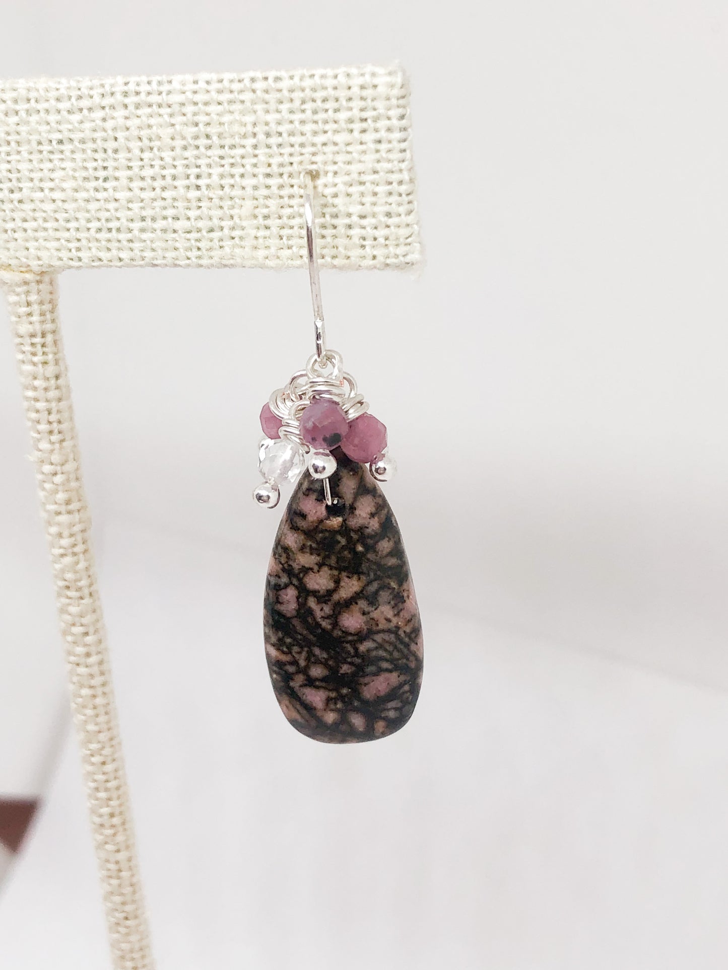 Iodanite and tourmaline gemstone earrings