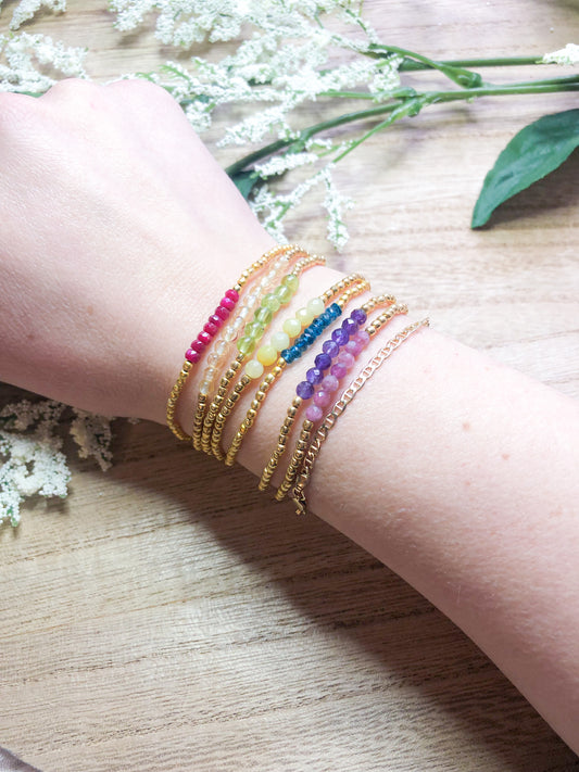 Rainbow gemstone stack of bracelets