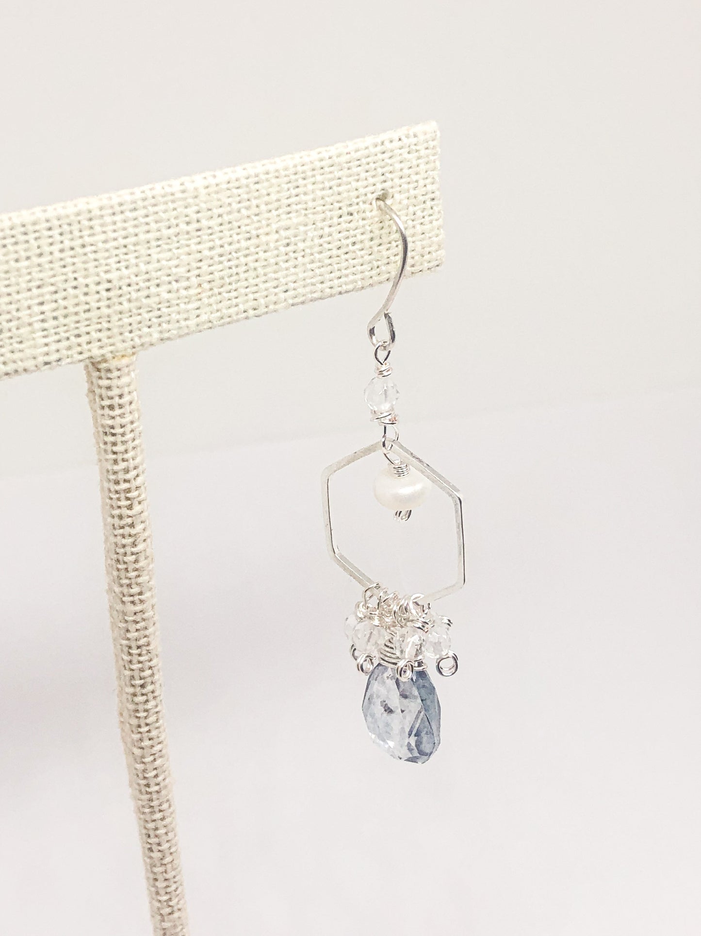Scapolite and quartz dangle earrings