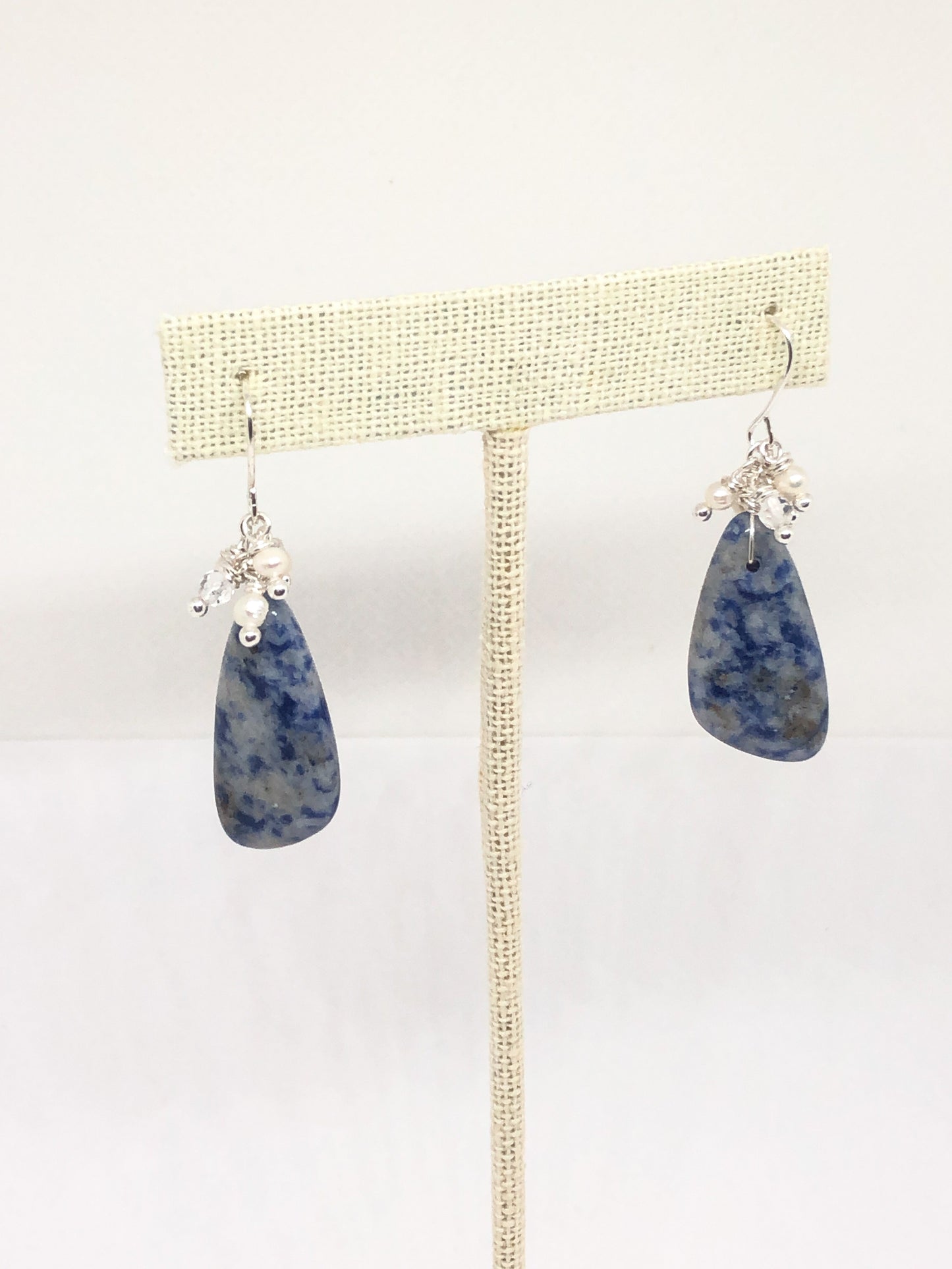 Sodalite and pearl gemstone earrings
