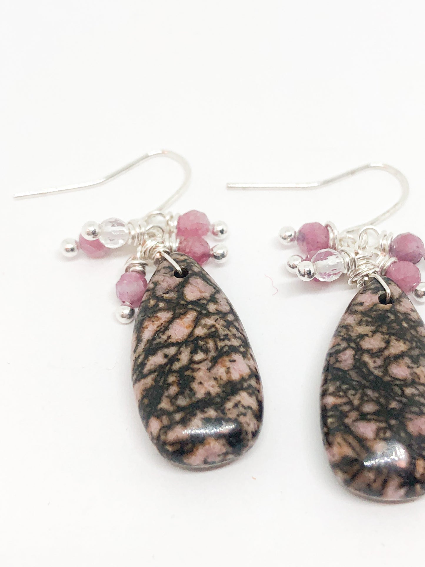 Iodanite and tourmaline gemstone earrings