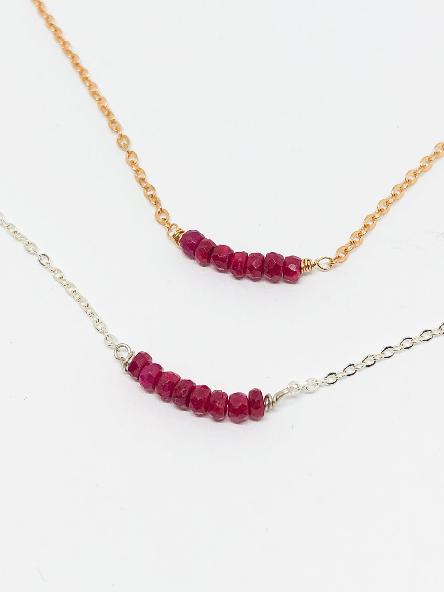 July birthstone necklace in gold or silver - Ruby